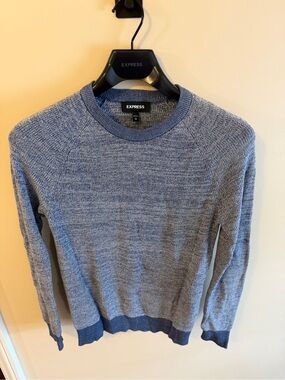 Express Men's Heathered Light Blue Crewneck Sweater